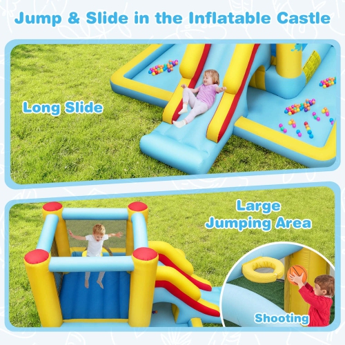 Costway Inflatable Bounce House with Slide Jumping Area Tunnel Ball Pit with 550W Blower