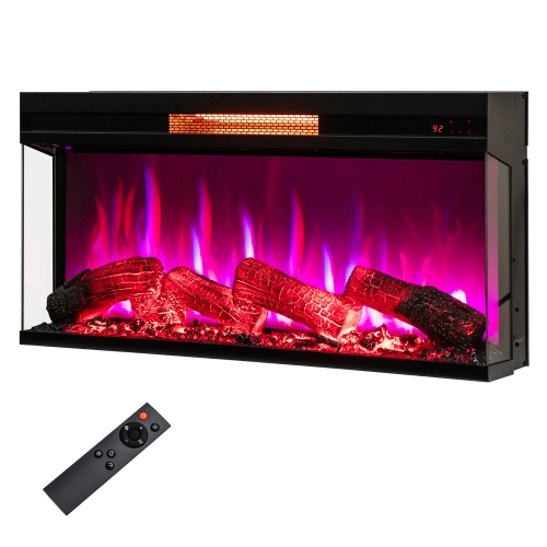 Gymax 36 Inches 3-Sided Glass Electric Fireplace w/ Remote Control Thermostat 9H Timer