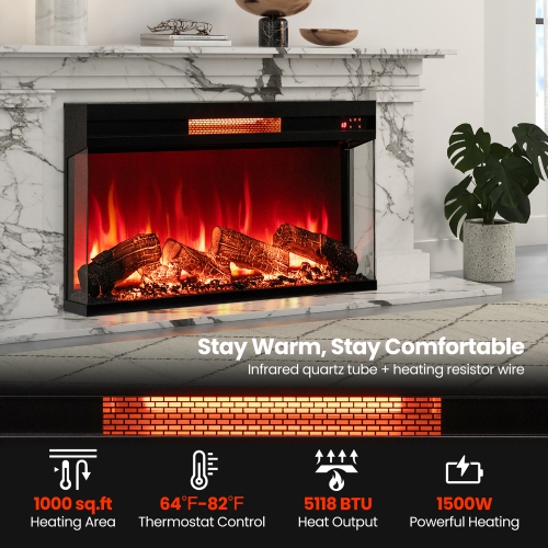 Gymax 36 Inches 3-Sided Glass Electric Fireplace w/ Remote Control Thermostat 9H Timer