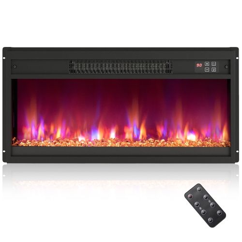 GYMAX  26" Electric Fireplace Insert Recessed 1500W Fireplace Heater W/ Remote Control