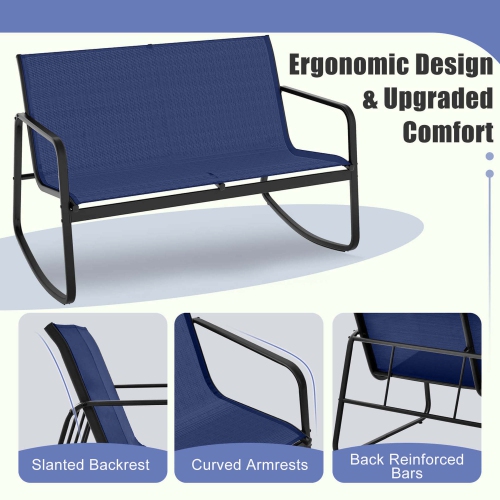 Costway 4 PCS Patio Rocking Set 2 Rocking Chairs & Loveseat with Glass-Top Table Outdoor Navy
