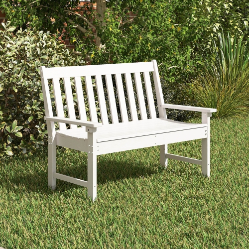 GYMAX  Garden Bench All-Weather HDpe 2-Person Outdoor Bench for Front Porch Backyard In White