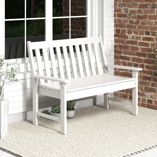 Gymax Garden Bench All-Weather HDPE 2-Person Outdoor Bench for Front Porch Backyard White