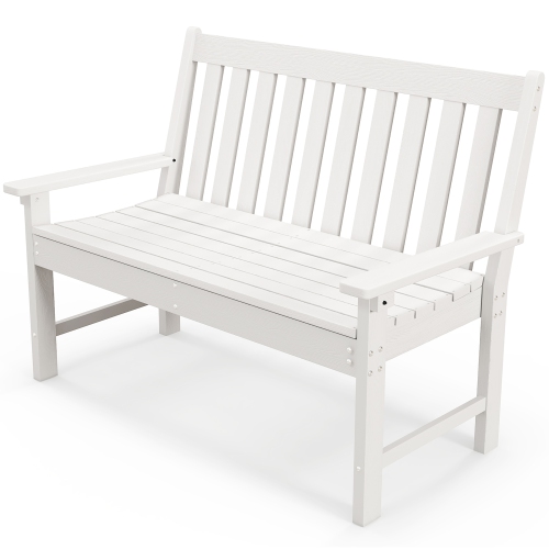 Gymax Garden Bench All-Weather HDPE 2-Person Outdoor Bench for Front Porch Backyard White
