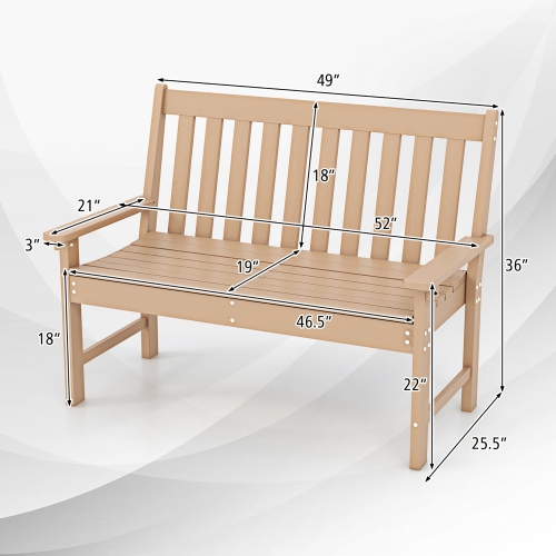 Gymax Garden Bench All-Weather HDPE 2-Person Outdoor Bench for Front Porch Backyard Teak
