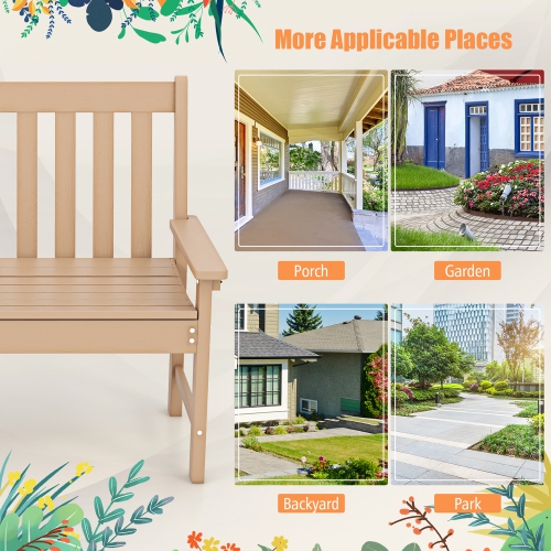 Gymax Garden Bench All-Weather HDPE 2-Person Outdoor Bench for Front Porch Backyard Teak