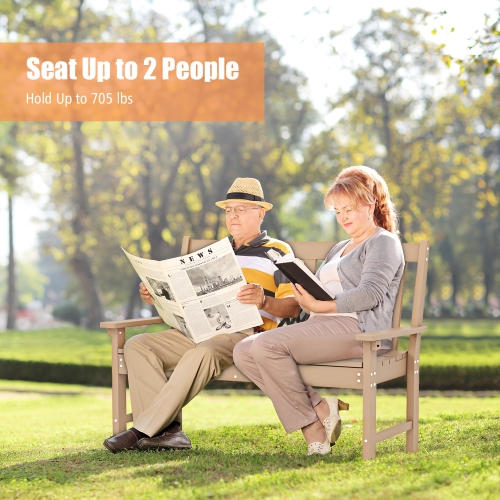 Gymax Garden Bench All-Weather HDPE 2-Person Outdoor Bench for Front Porch Backyard Teak