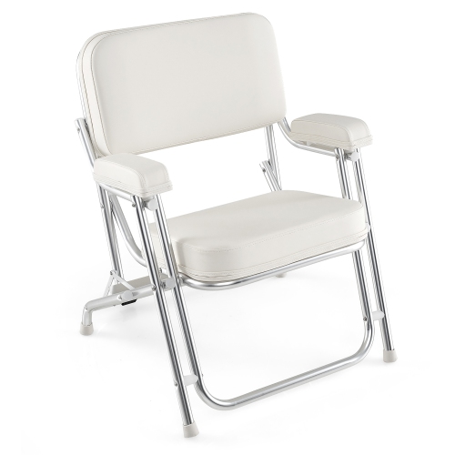 GYMAX  Folding Deck Chair W/ Upholstered Seat Padded Backrest & Armrests for Marines