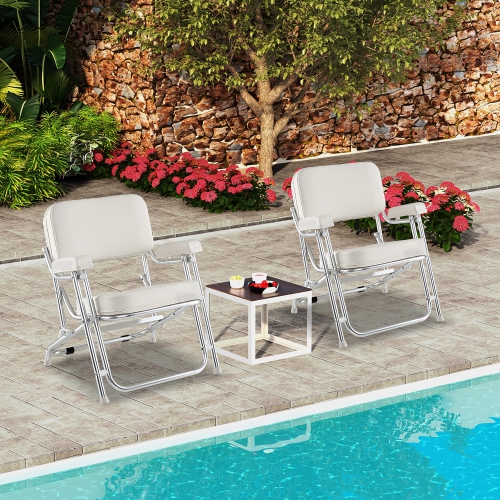 Gymax Folding Deck Chair w/ Upholstered Seat Padded Backrest & Armrests for Marines