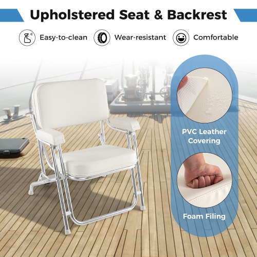 Gymax Folding Deck Chair w/ Upholstered Seat Padded Backrest & Armrests for Marines