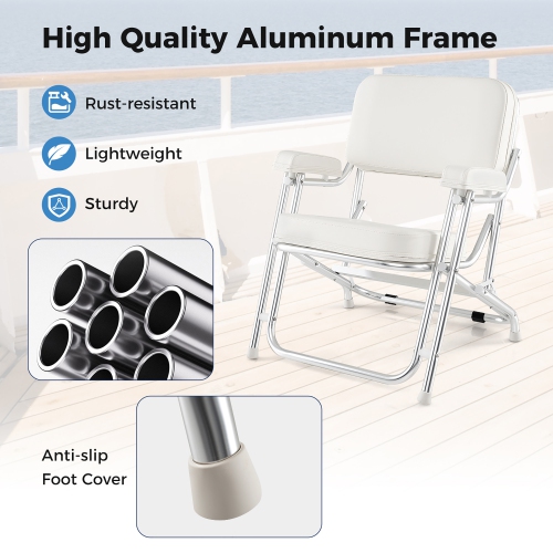 Gymax Folding Deck Chair w/ Upholstered Seat Padded Backrest & Armrests for Marines