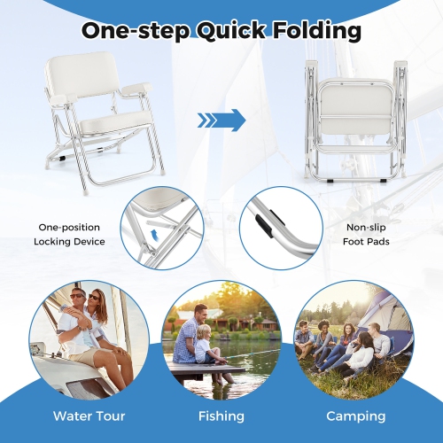 Gymax Folding Deck Chair w/ Upholstered Seat Padded Backrest & Armrests for Marines