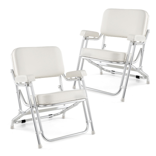 Gymax Folding Deck Chair w/ Upholstered Seat Padded Backrest & Armrests for Marines