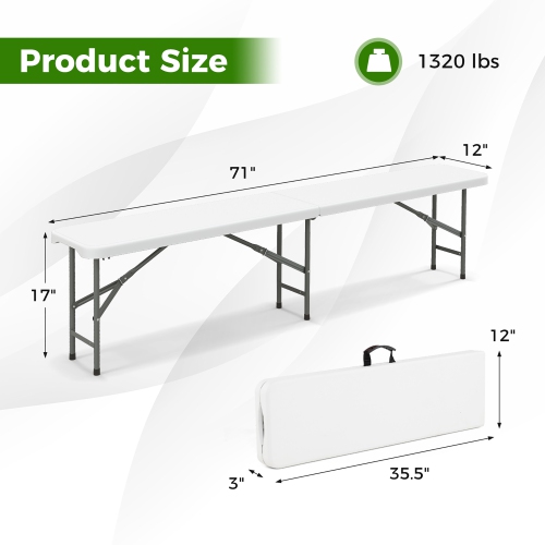 Gymax 2PCS 6 ft Plastic Folding Bench w/ 1320 LBS Capacity Handle & Lock For Outdoor