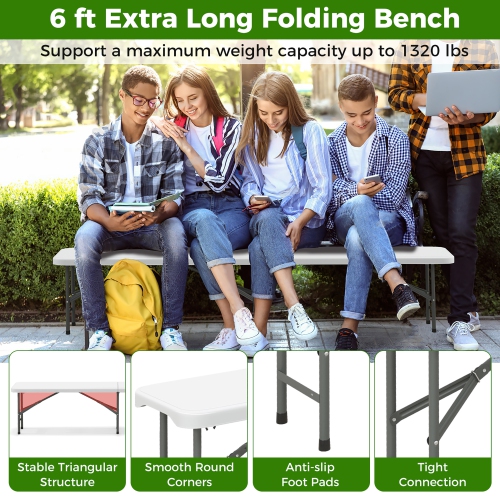 Gymax 2PCS 6 ft Plastic Folding Bench w/ 1320 LBS Capacity Handle & Lock For Outdoor