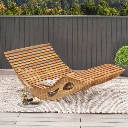 Gymax 2PCS Outdoor Double Chaise Lounge for 2 w/ High Back Slatted Seat Stopper Patio