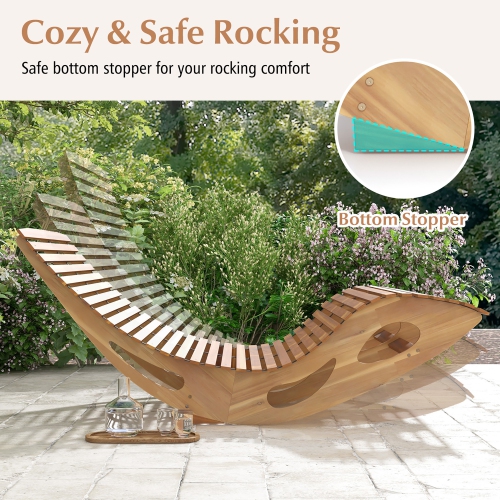 Gymax 2PCS Outdoor Double Chaise Lounge for 2 w/ High Back Slatted Seat Stopper Patio