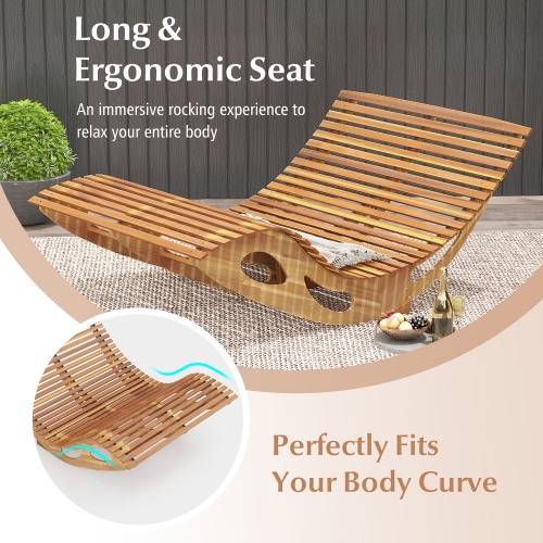 Gymax 2PCS Outdoor Double Chaise Lounge for 2 w/ High Back Slatted Seat Stopper Patio