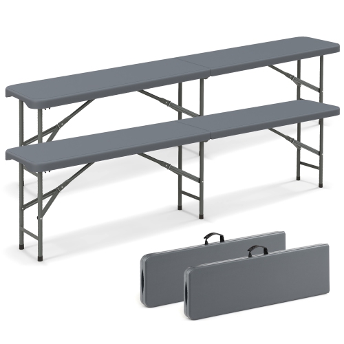 GYMAX  2PCs 6 Ft Plastic Folding Bench W/ 1320 Lbs Capacity Handle & Lock for Outdoor