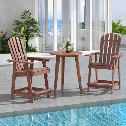 Gymax 2 PCS Bar Stool HDPE Patio Chair w/ Armrest Footrest Home Indoor Outdoor Brown
