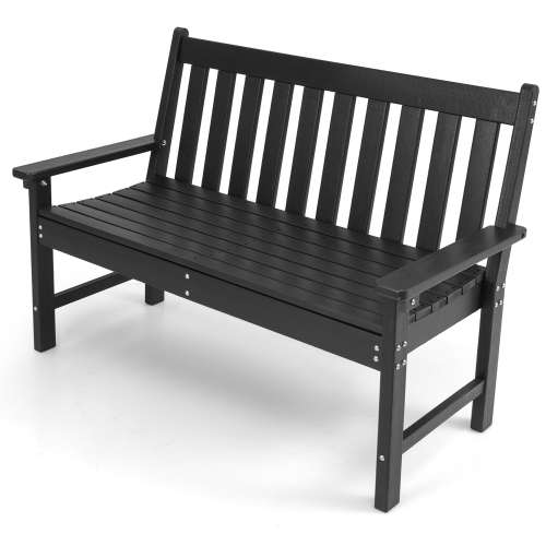GYMAX  Garden Bench All-Weather HDpe 2-Person Outdoor Bench for Front Porch Backyard In Black