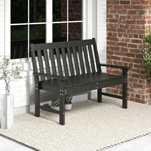 Gymax Garden Bench All-Weather HDPE 2-Person Outdoor Bench for Front Porch Backyard Black