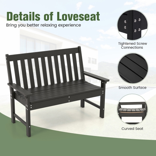 Gymax Garden Bench All-Weather HDPE 2-Person Outdoor Bench for Front Porch Backyard Black