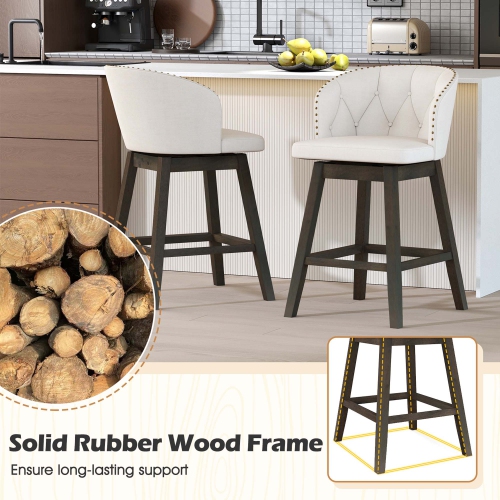 Tabourets de bar à hauteur de comptoir 4 PCS de Costway – Tabourets en îlot recouverts de tissu avec siège pivotant à 360°, beige