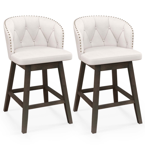 Costway 2 PCS Counter Height Bar Stools Fabric Upholstered Island Stools with 360° Swivel Seat Beige