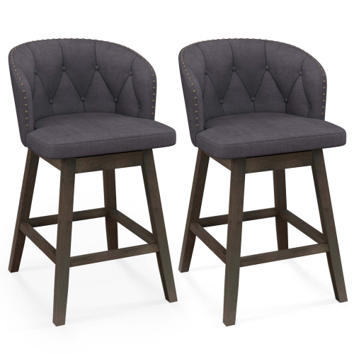Costway 2 PCS Counter Height Bar Stools Fabric Upholstered Island Stools with 360° Swivel Seat Gray