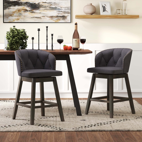 Costway 2 PCS Counter Height Bar Stools Fabric Upholstered Island Stools with 360° Swivel Seat Gray
