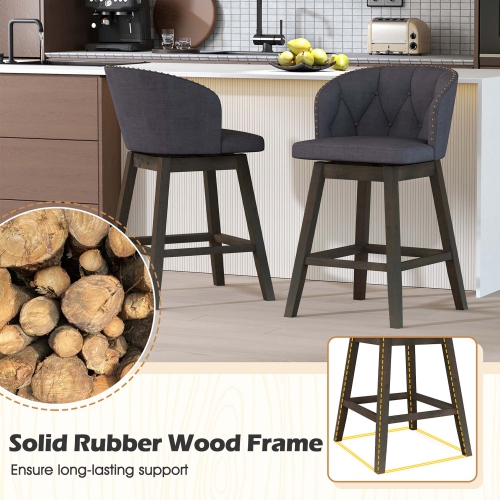 Costway 2 PCS Counter Height Bar Stools Fabric Upholstered Island Stools with 360° Swivel Seat Gray