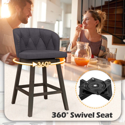 Costway 2 PCS Counter Height Bar Stools Fabric Upholstered Island Stools with 360° Swivel Seat Gray