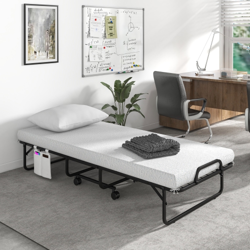 Gymax 75'' x 31'' Folding Bed w/ Memory Foam Mattress & Pillow Dust Cover Metal Frame