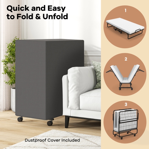 Gymax 75'' x 31'' Folding Bed w/ Memory Foam Mattress & Pillow Dust Cover Metal Frame
