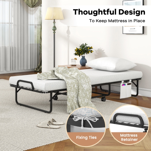 Gymax 75'' x 31'' Folding Bed w/ Memory Foam Mattress & Pillow Dust Cover Metal Frame