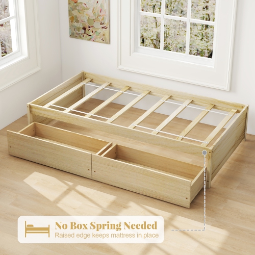 Gymax Twin Size Captain Bed w/ 2 Drawers Slats Support Twin Daybed Heavy Duty Wood Natural