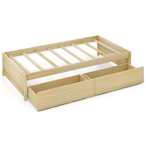 Gymax Twin Size Captain Bed w/ 2 Drawers Slats Support Twin Daybed Heavy Duty Wood Natural