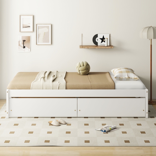 Gymax Twin Size Captain Bed w/ 2 Drawers Slats Support Twin Daybed Heavy Duty Wood White