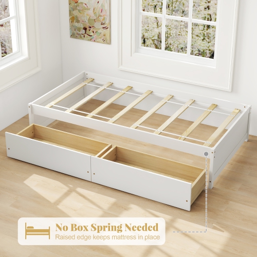Gymax Twin Size Captain Bed w/ 2 Drawers Slats Support Twin Daybed Heavy Duty Wood White
