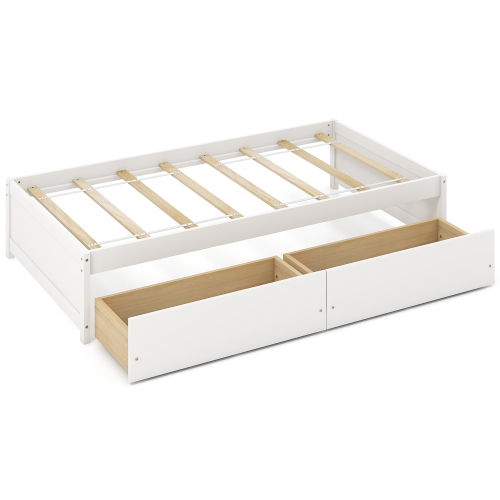 Gymax Twin Size Captain Bed w/ 2 Drawers Slats Support Twin Daybed Heavy Duty Wood White