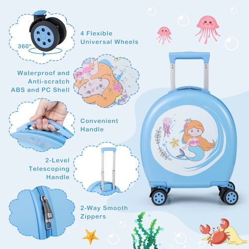 Gymax 4-Piece Kid's Luggage Set w/ 14'' Carry-on Hardside Spinner Toddler Luggage