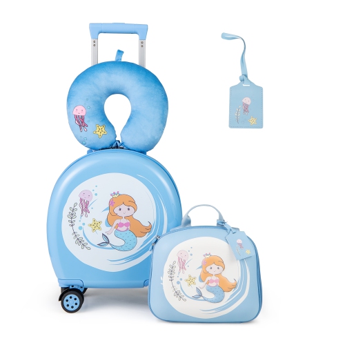 Gymax 4-Piece Kid's Luggage Set w/ 14'' Carry-on Hardside Spinner Toddler Luggage