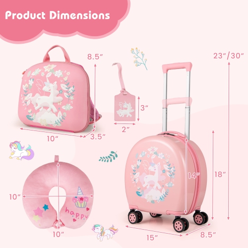 Gymax 4-Piece Kid's Luggage Set w/ 14'' Carry-on Hardside Spinner Toddler Luggage