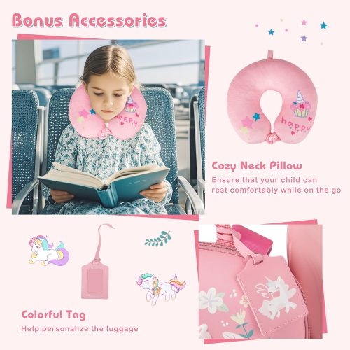 Gymax 4-Piece Kid's Luggage Set w/ 14'' Carry-on Hardside Spinner Toddler Luggage