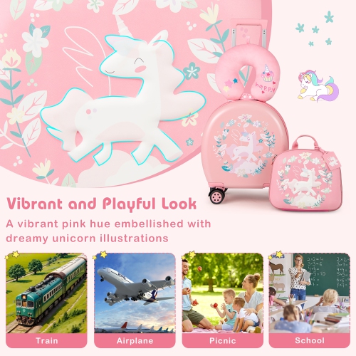 Gymax 4-Piece Kid's Luggage Set w/ 14'' Carry-on Hardside Spinner Toddler Luggage