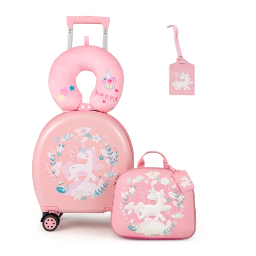 Gymax 4-Piece Kid's Luggage Set w/ 14'' Carry-on Hardside Spinner Toddler Luggage