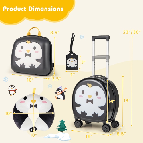 Gymax 4-Piece Kid's Luggage Set w/ 14'' Carry-on Hardside Spinner Toddler Luggage