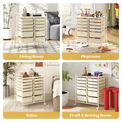Gymax 12-Drawer Rolling Storage Cart w/ 2 Sizes Plastic Drawers White