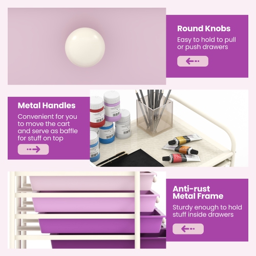 Gymax 12-Drawer Organizer Cart Rolling Storage Cart w/ 2 Sizes Plastic Drawers Purple